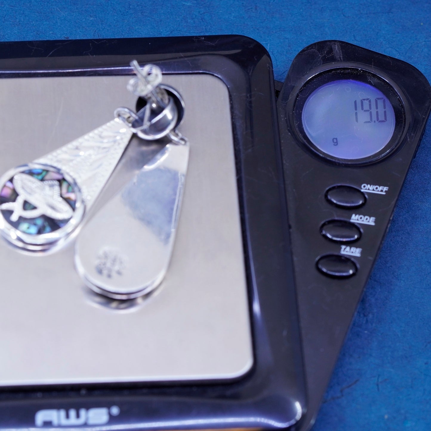 Mexico Sterling 925 silver handmade teardrop earrings abalone Sombrero hat