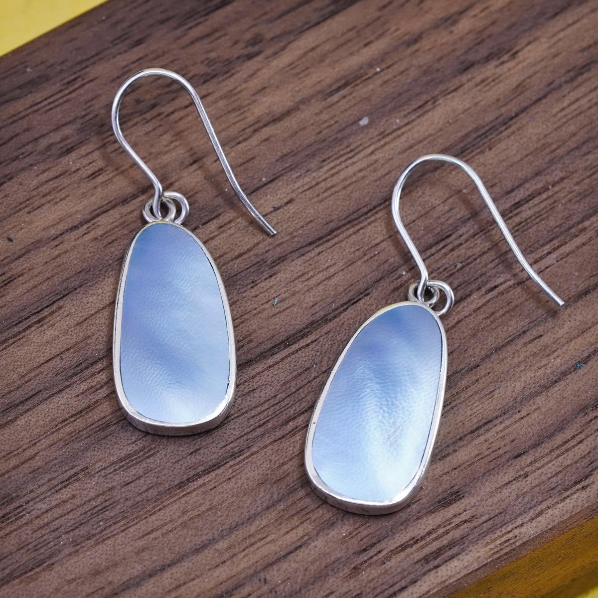 Vintage Sterling silver handmade earrings, 925 oval with blue mother of pearl