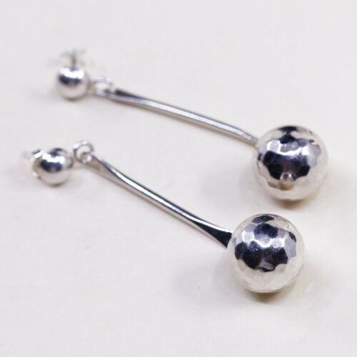 Vtg Mexico Sterling Silver Handmade Earrings, 925 Silver Studs W/ Beads Dangles