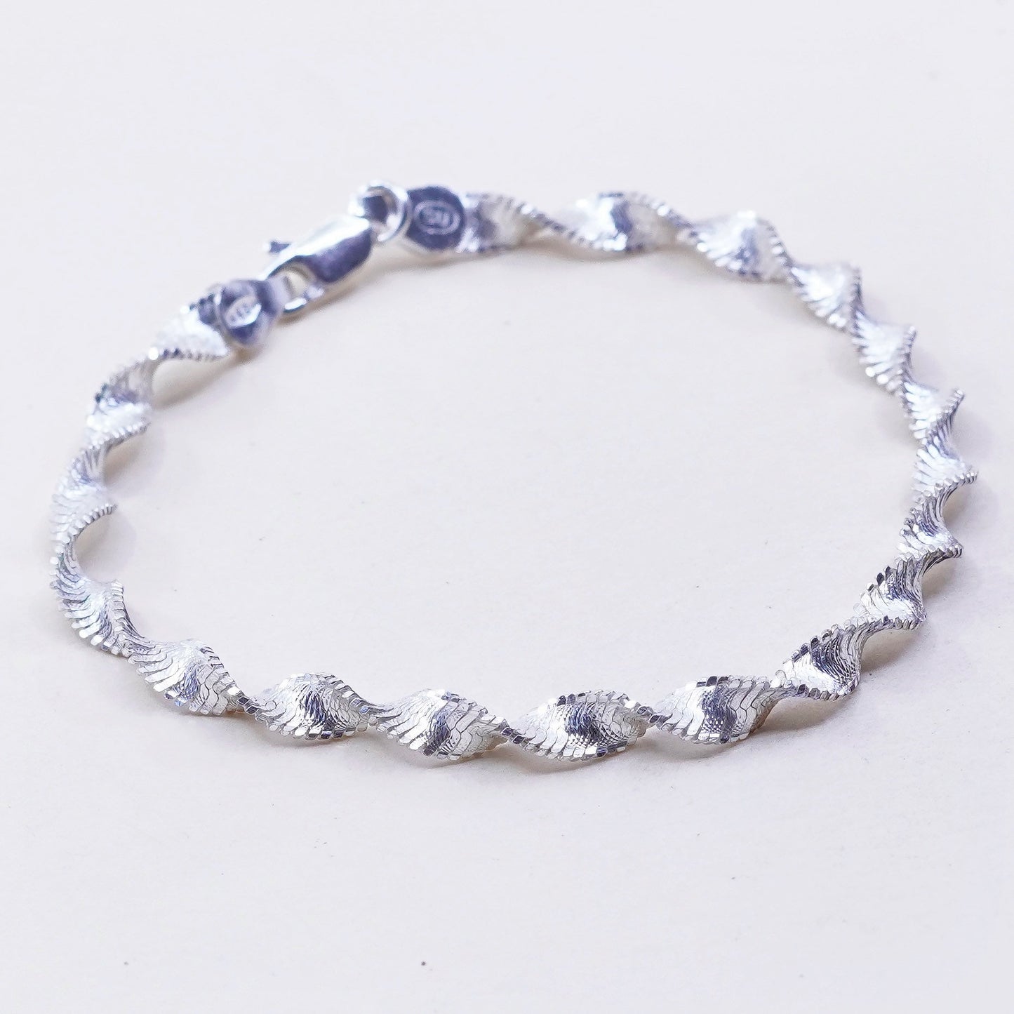 6.75”, 5mm, Vintage sterling silver bracelet, twisted curb link bracelet