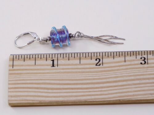 Vintage simple handmade Sterling 925 Silver Earrings w/ Blue Foiled Glass