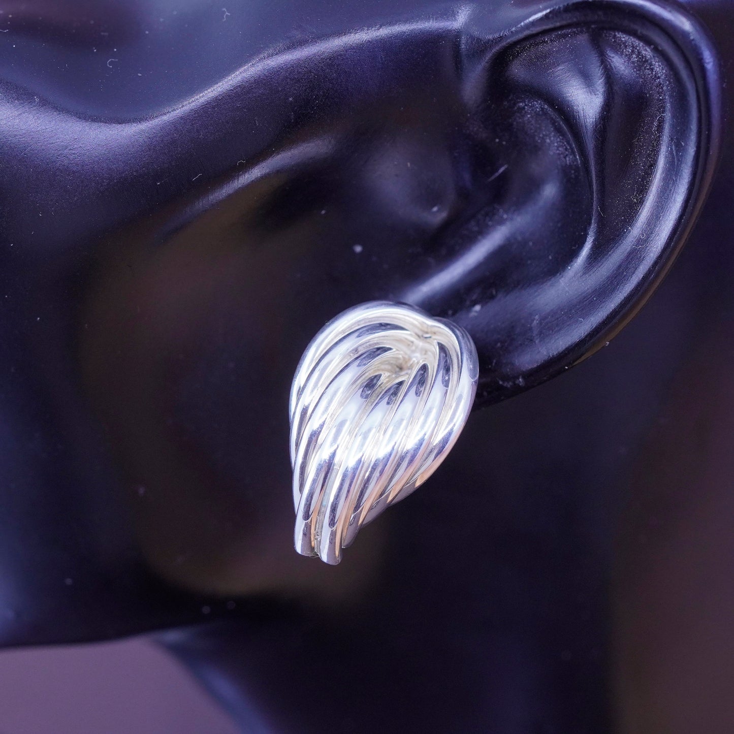 vintage Sterling silver handmade earrings, 925 entwined loop tube studs