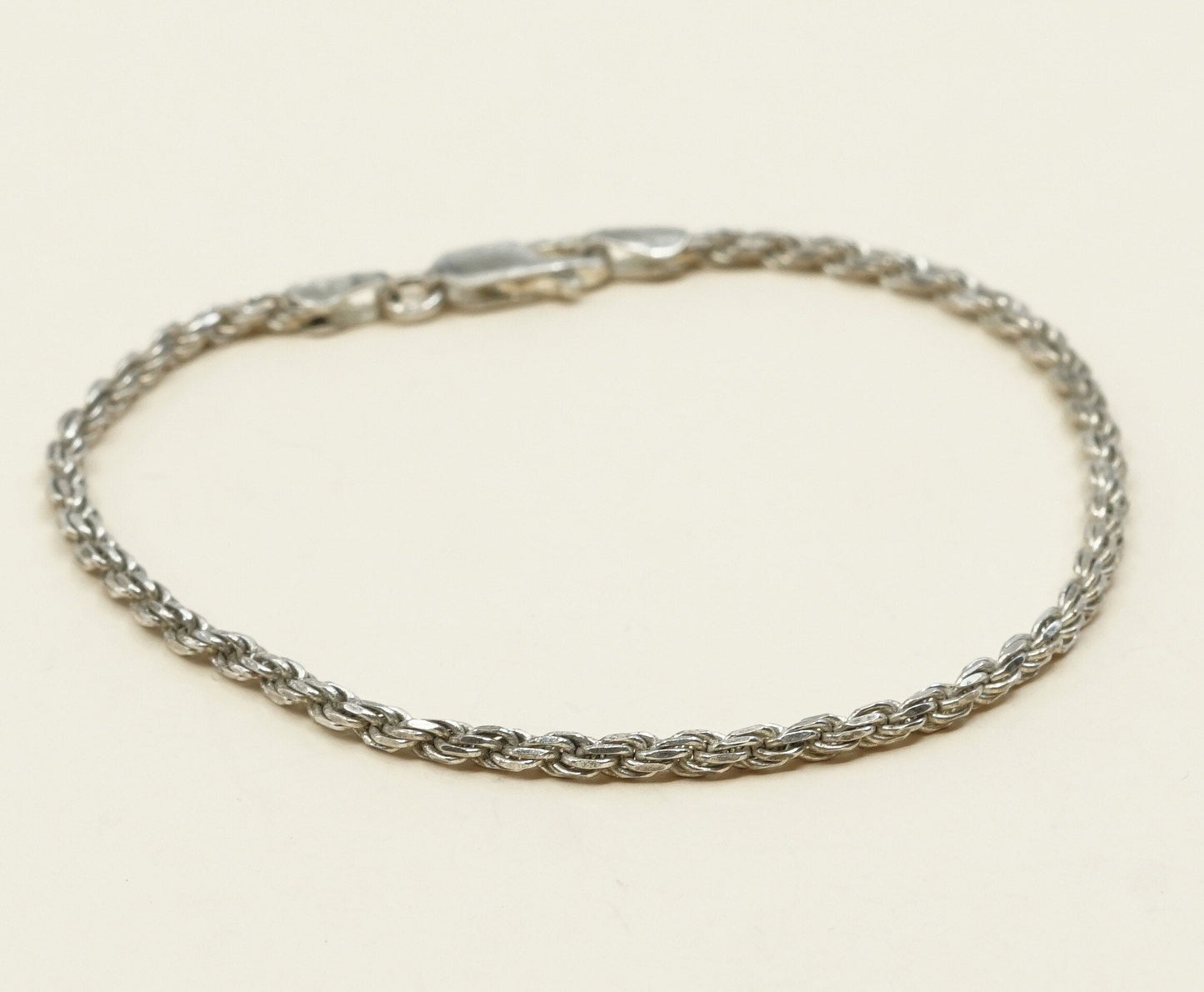 7", 2mm, Vtg sterling silver Italy rope chain bracelet, stamped italy 925 IBB