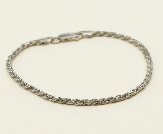 7", 2mm, Vtg sterling silver Italy rope chain bracelet, stamped italy 925 IBB