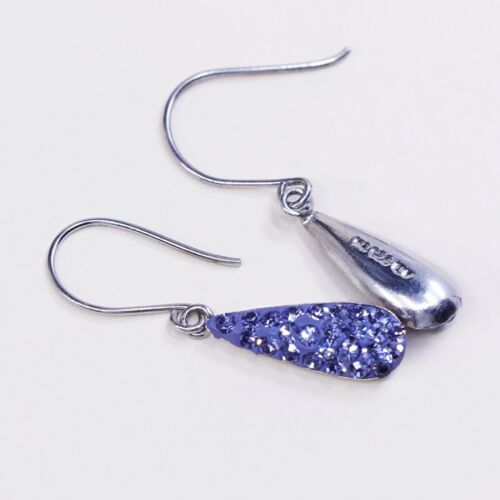 ATI Sterling silver earrings w/ teardrop cluster Purple Cz dangles, stamped 925