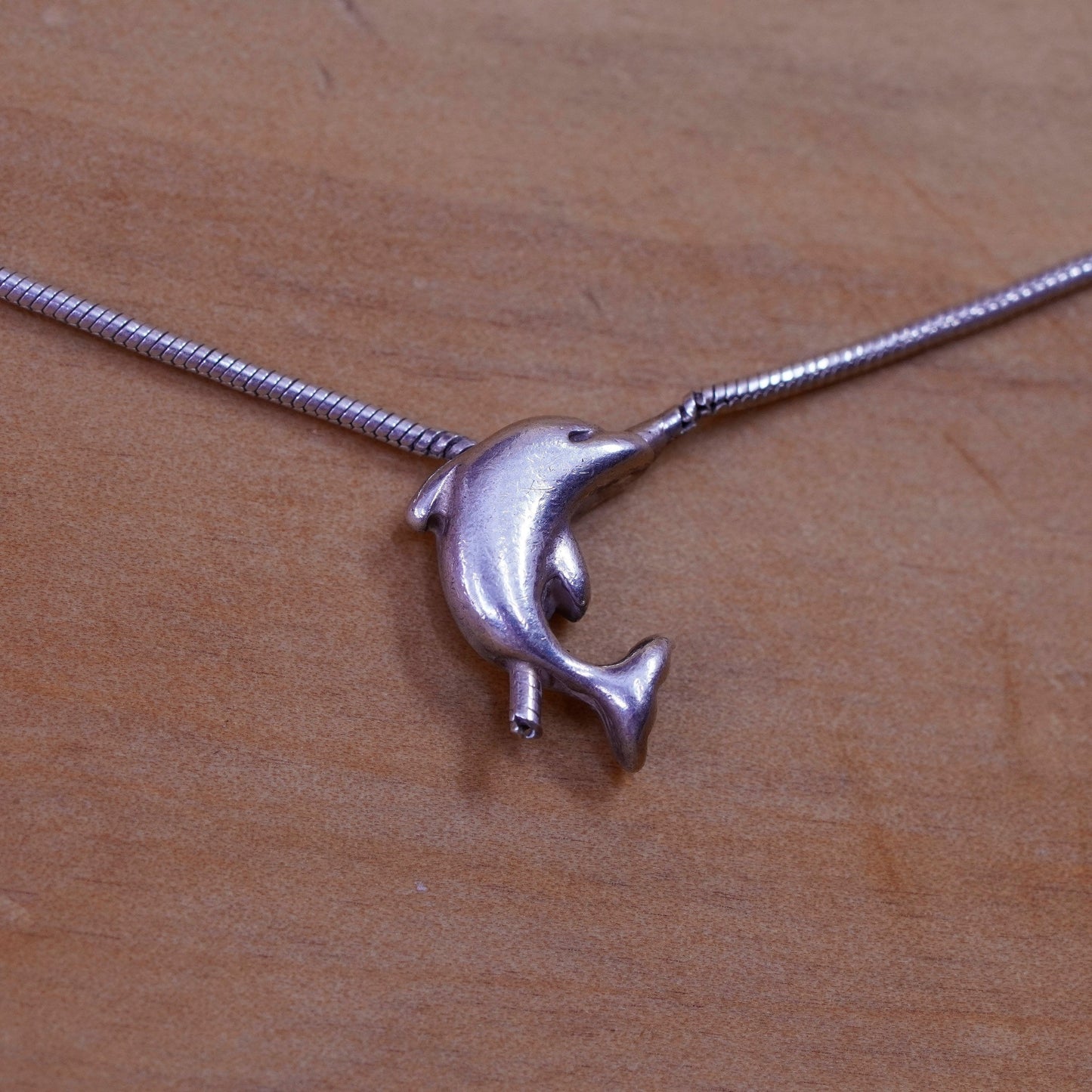 9”, vtg Sterling 925 silver handmade snake bracelet anklet with dolphin charm