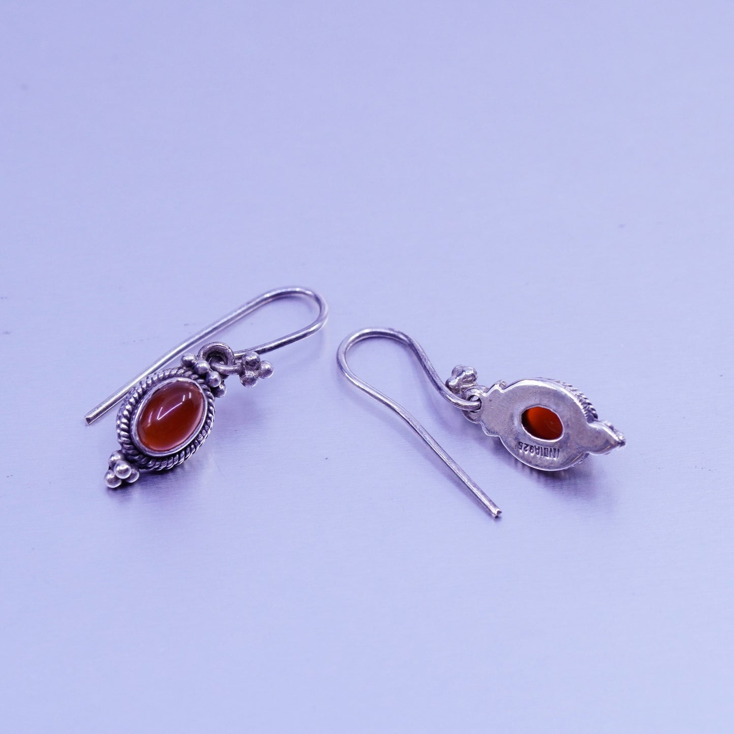 Vintage Sterling 925 silver oval earrings with carnelian and beads