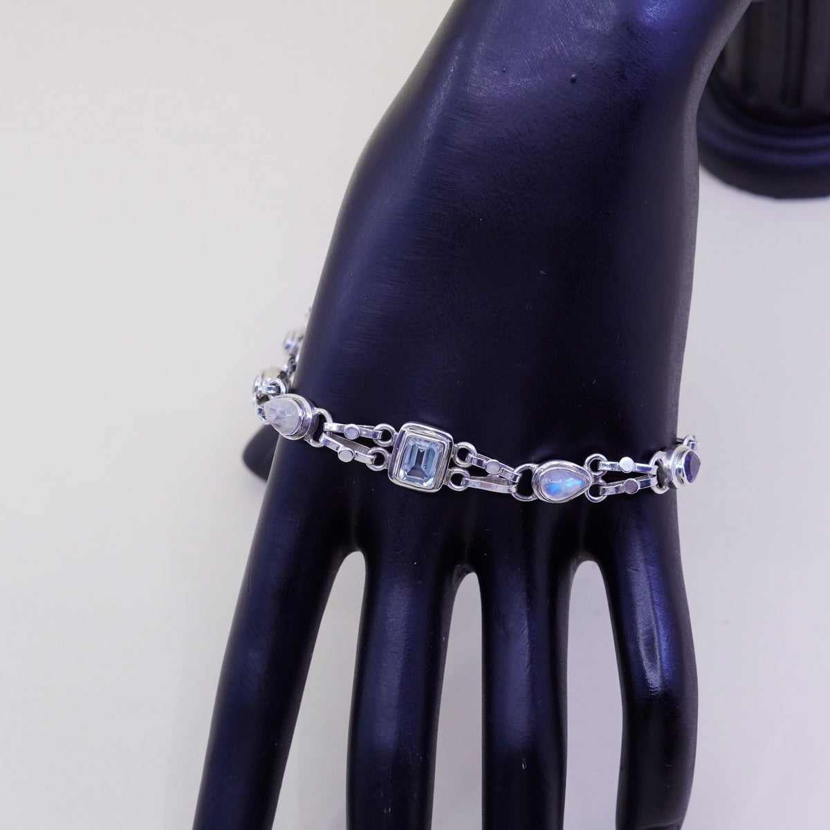 7.25+1”, Sterling 925 silver handmade bracelet with topaz peridot amethyst