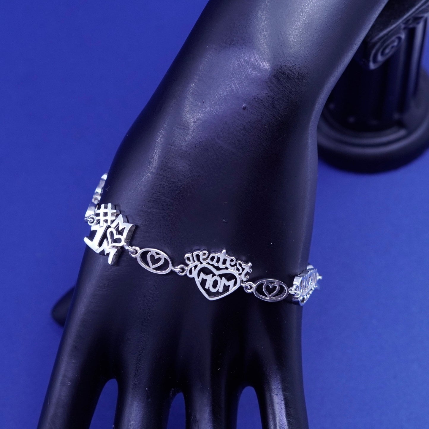 7.75”, vtg Sterling silver handmade bracelet, 925 motherhood chain with diamond