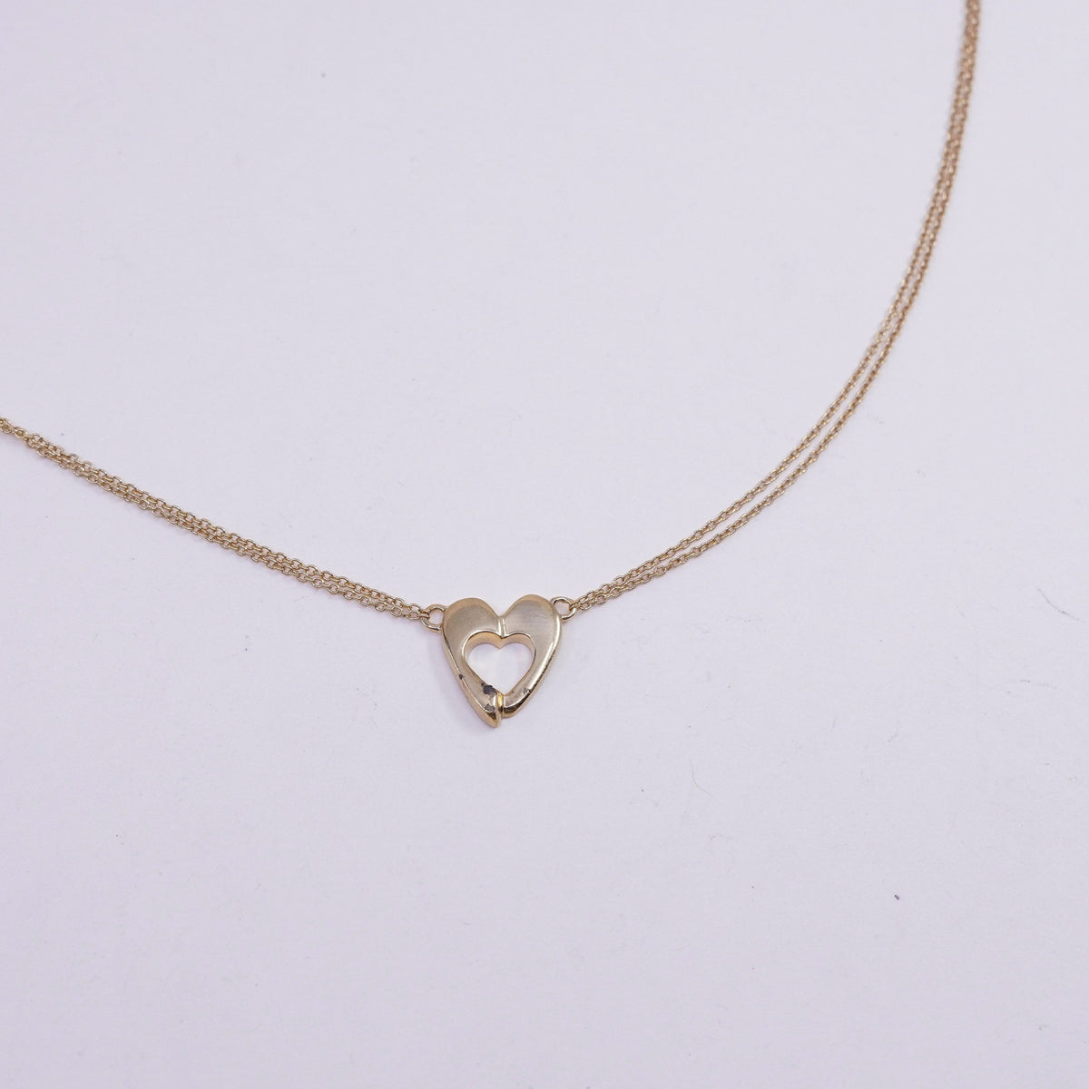 18”, Vermeil gold over sterling silver circle link chain 925 heart pendant