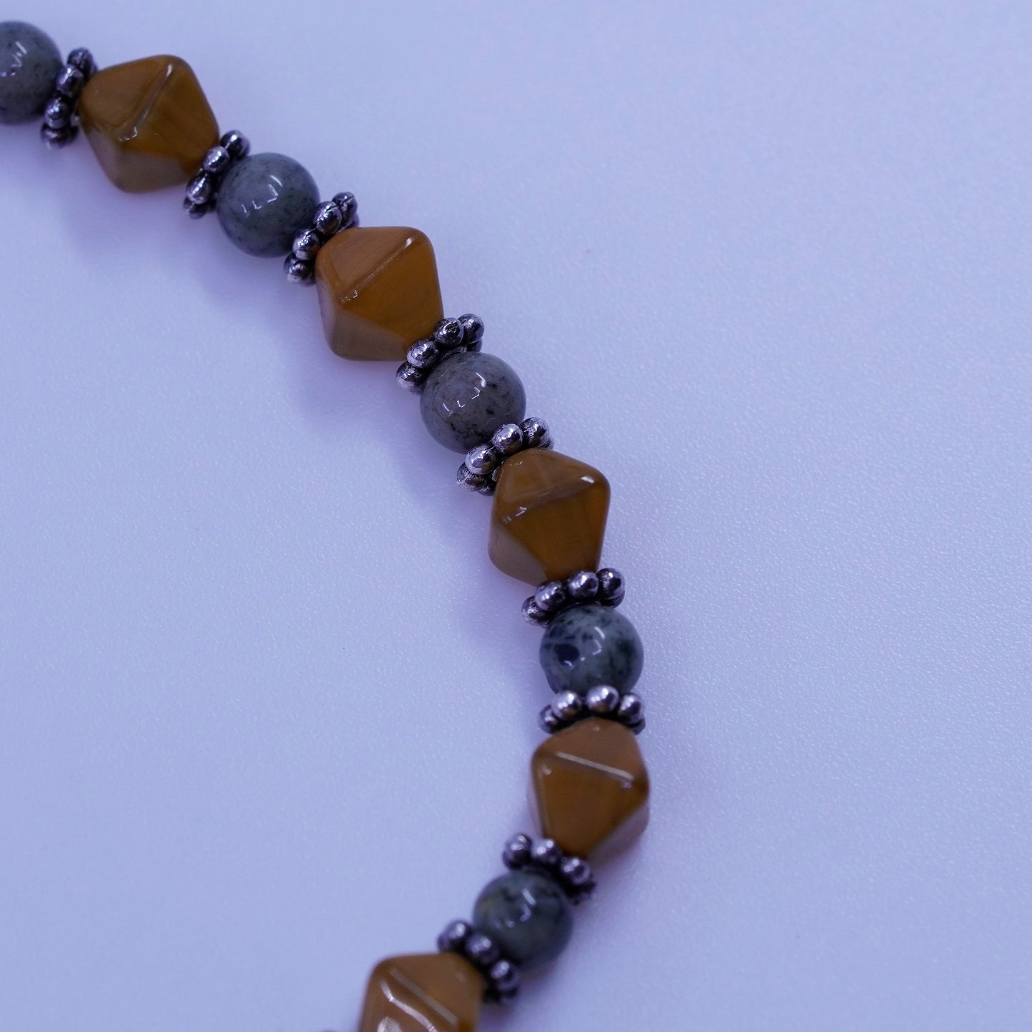 7”, vintage Sterling 925 silver bracelet with golden tiger eye jasper beads