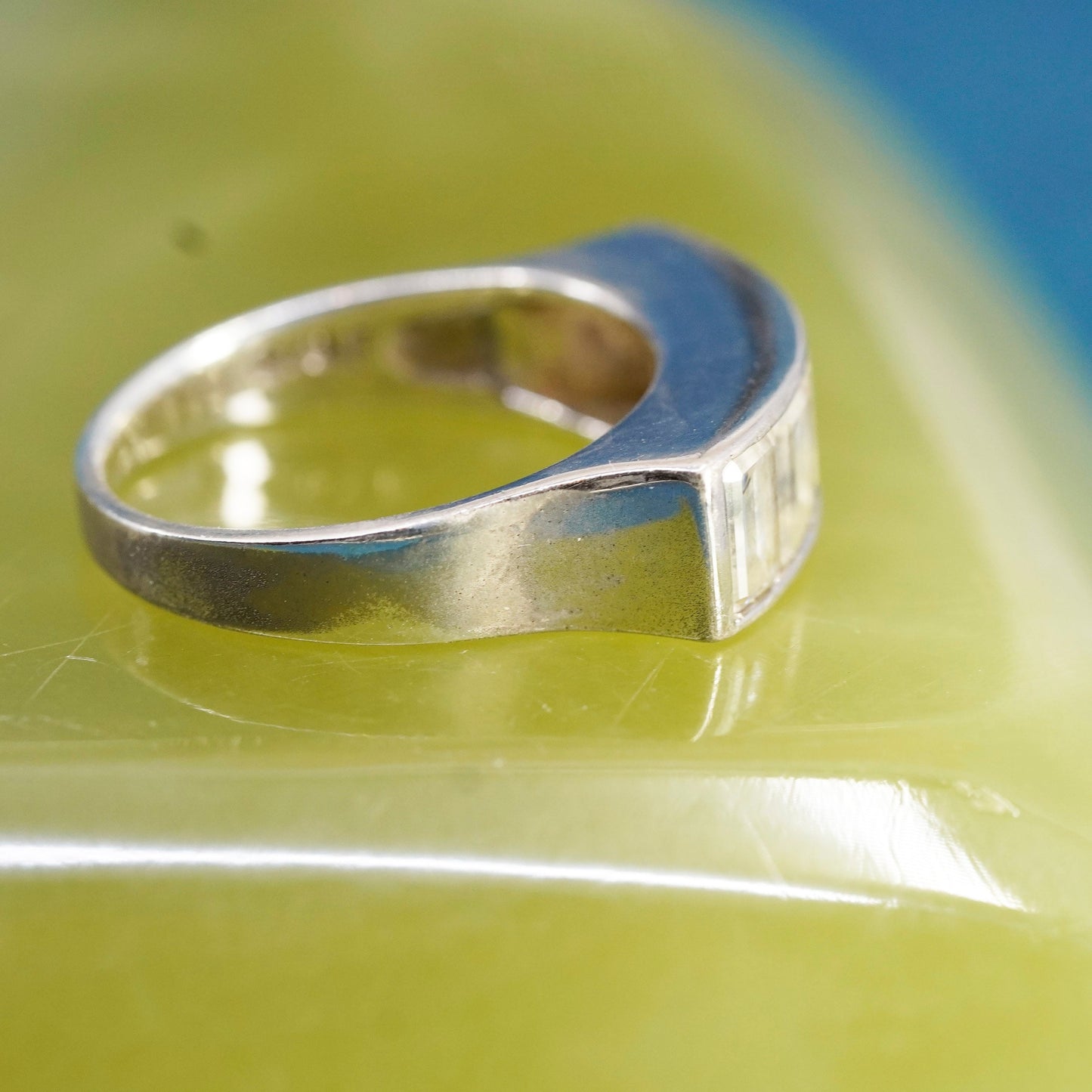 Size 8, vintage Sterling 925 silver handmade ring, 925 stackable band with Cz