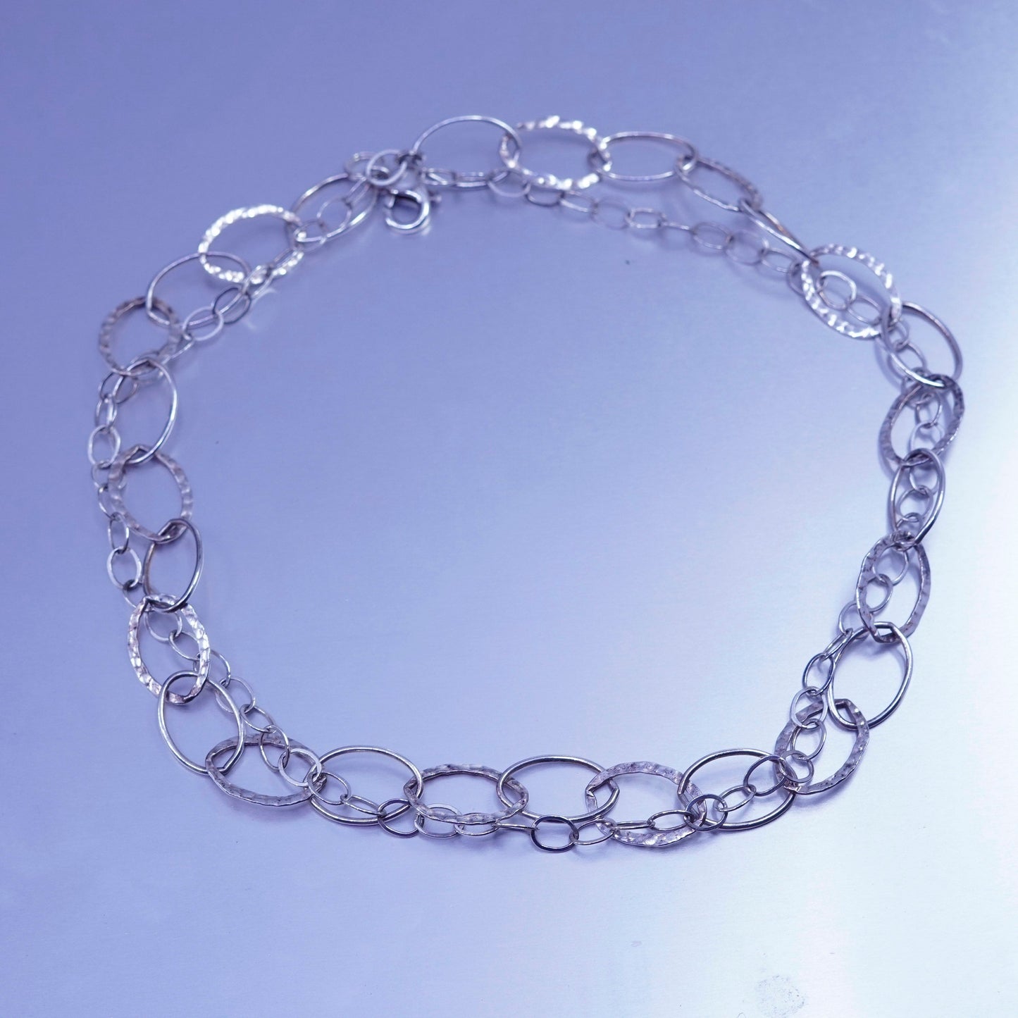 18”, vintage Sterling 925 silver handmade double strands huge textured necklace