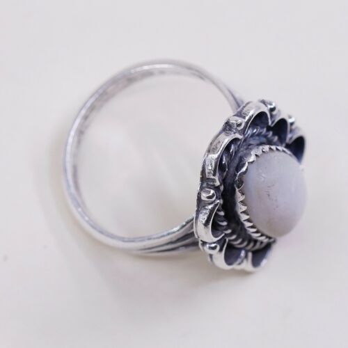 Sz 4.75, Vtg Navajo Sterling Silver Handmade Ring, 925 Silver Band W/ MOP inlay