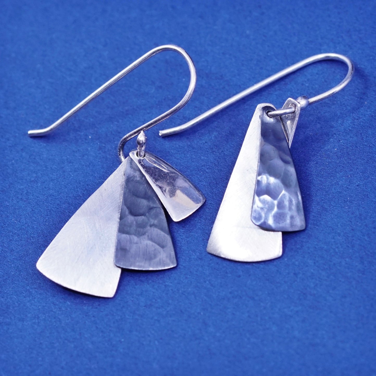 Vintage modern sterling silver handmade earrings, 925 multi disc two tone drops
