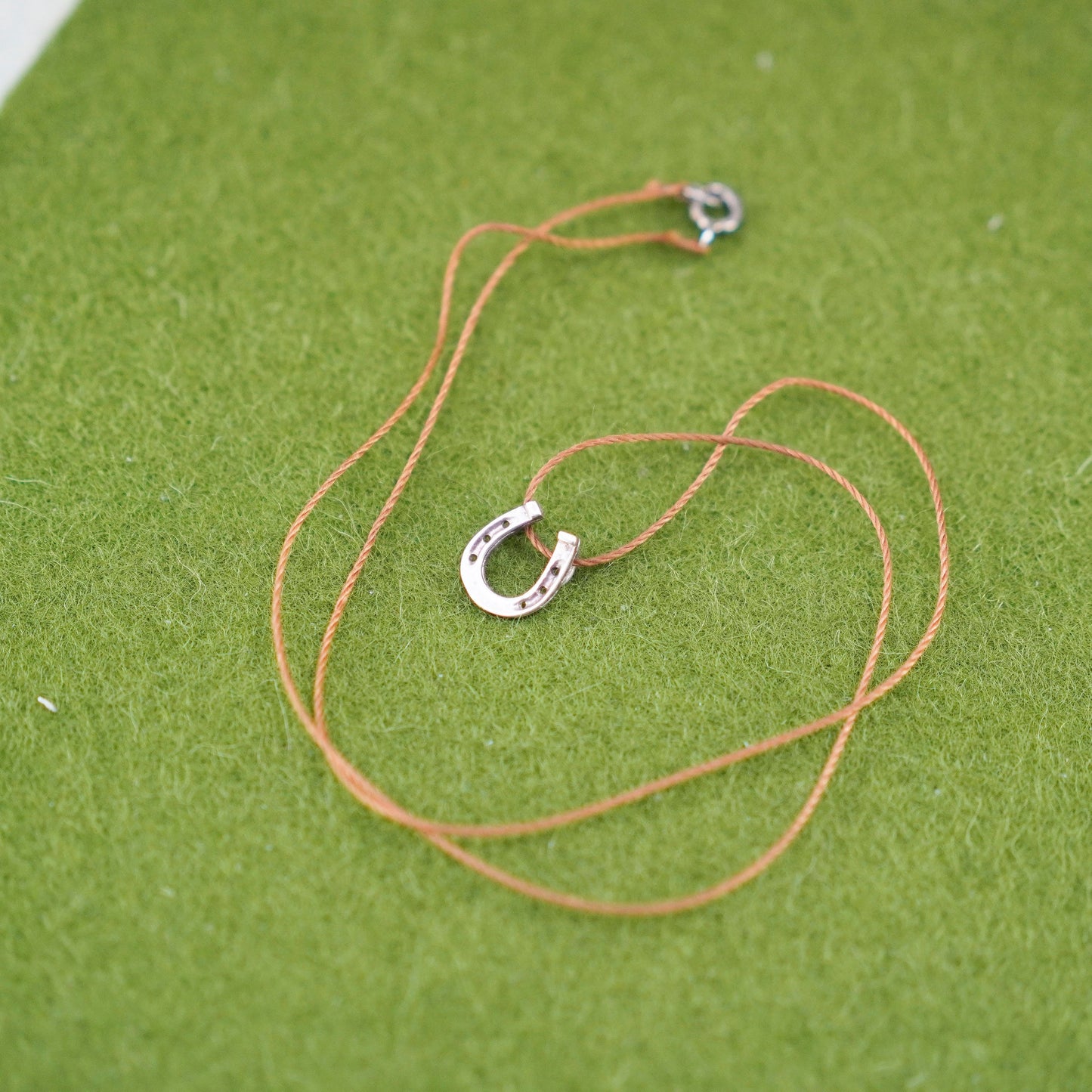 16” Sterling 925 silver handmade necklace, linen chain with horseshoe pendant