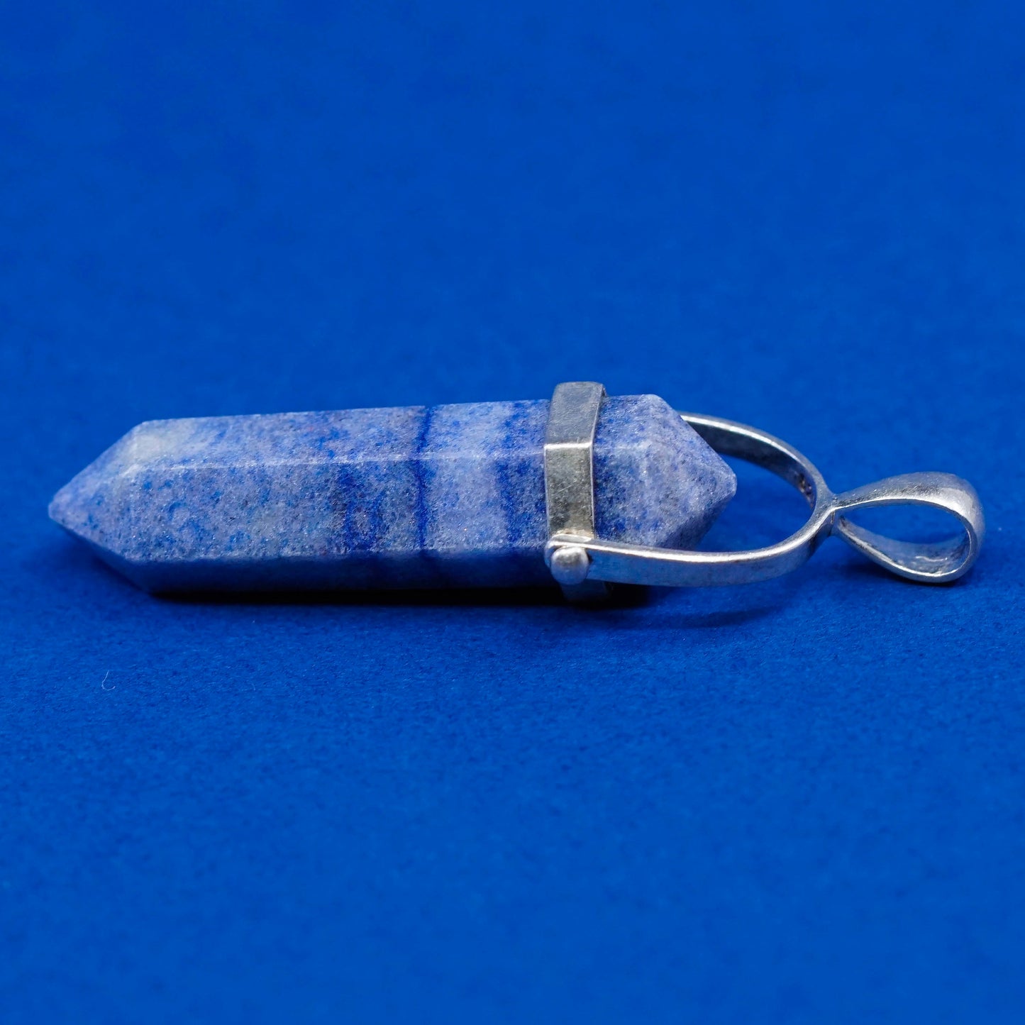 vtg handmade sterling 925 silver charm pendant w/ blue agate healing crystal