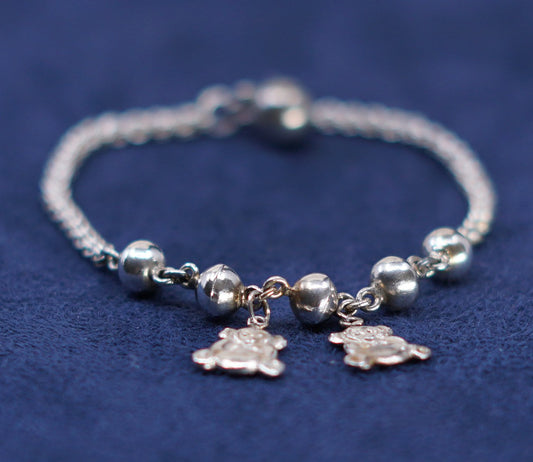 6.75”, Sterling silver handmade 925 belly dancer bracelet, chain w/ bear charms
