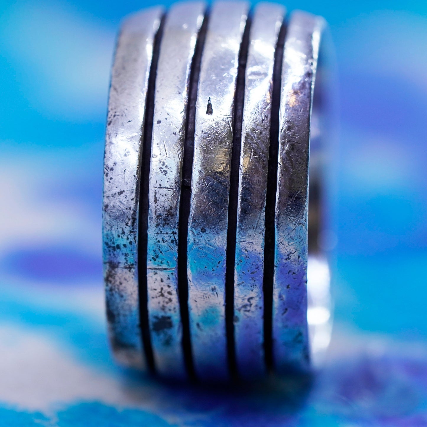 Size 10, vintage Sterling 925 silver handmade ribbed ring, wide ribbed band
