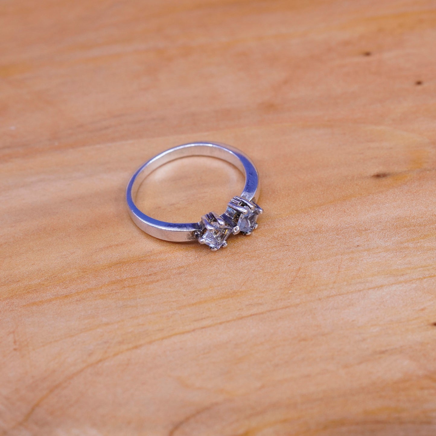 Size 8.25, vintage Sterling silver handmade ring, 925 stackable band with cz