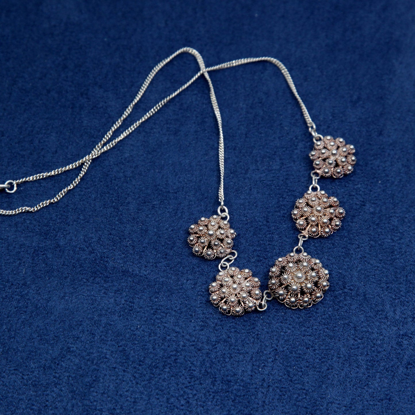 14”, vintage Sterling silver handmade necklace, 925 filigree flower links