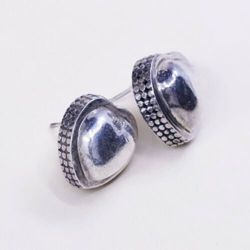 Vtg LORI BONN STERLING 925 SILVER Handmade Heart Studs Earrings