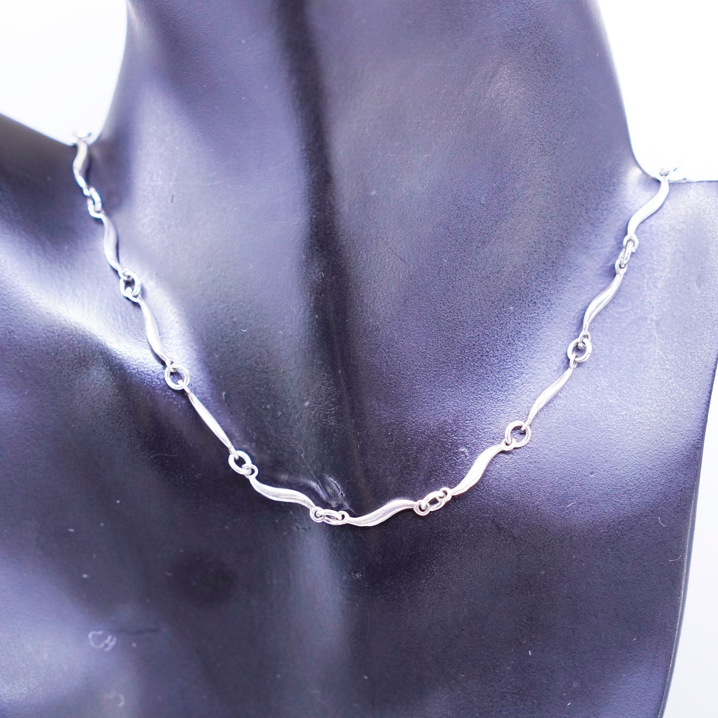 16”, vintage Sterling 925 silver wavy chain necklace