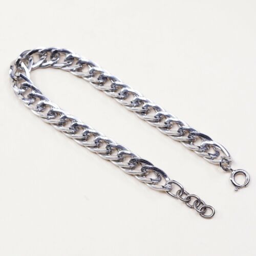 7.25”, Vtg Sterling Silver Handmade Bracelet, 925 double curb Chain