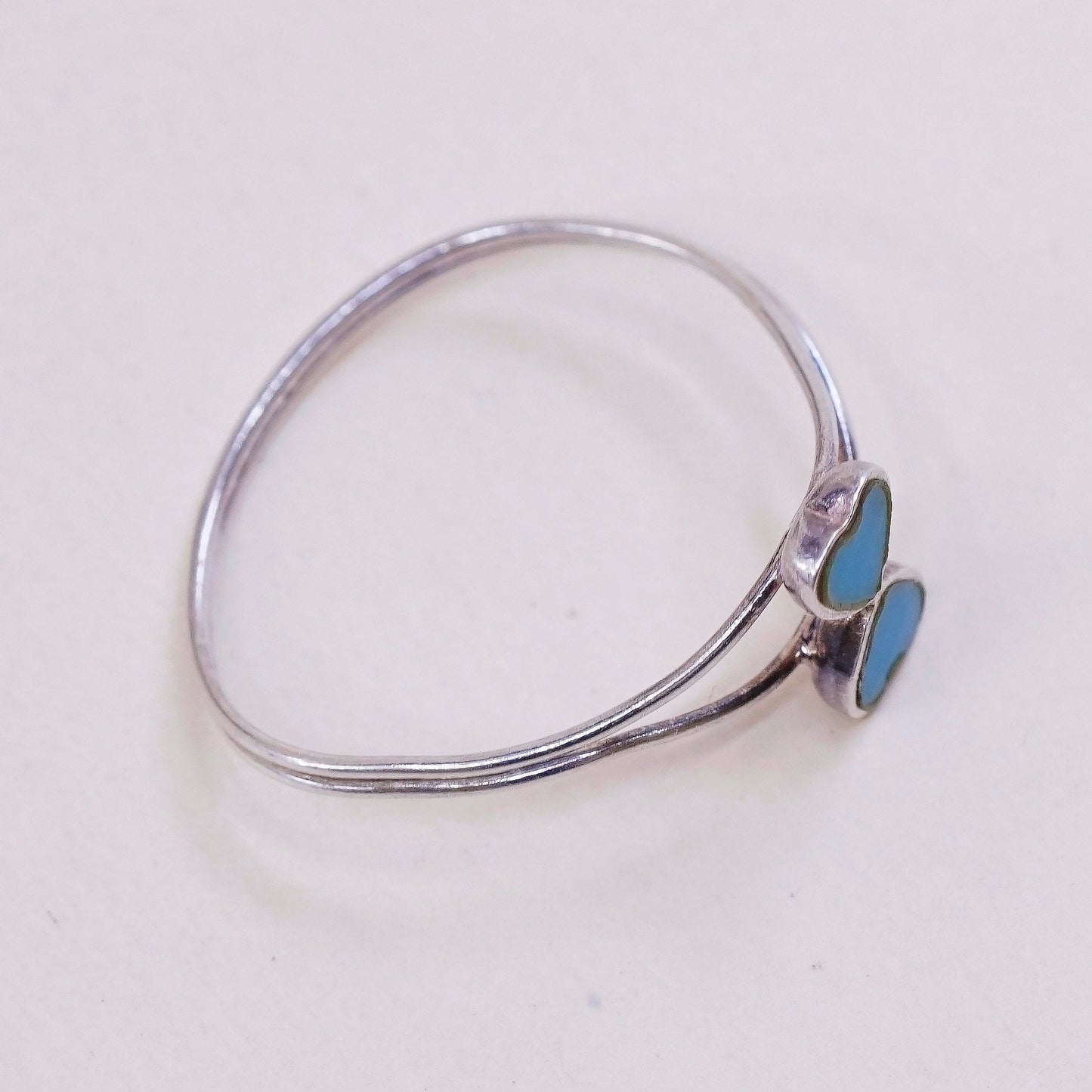 sz 8.25, vtg sterling silver handmade ring, Mexico 925 ring w/ turquoise hearts