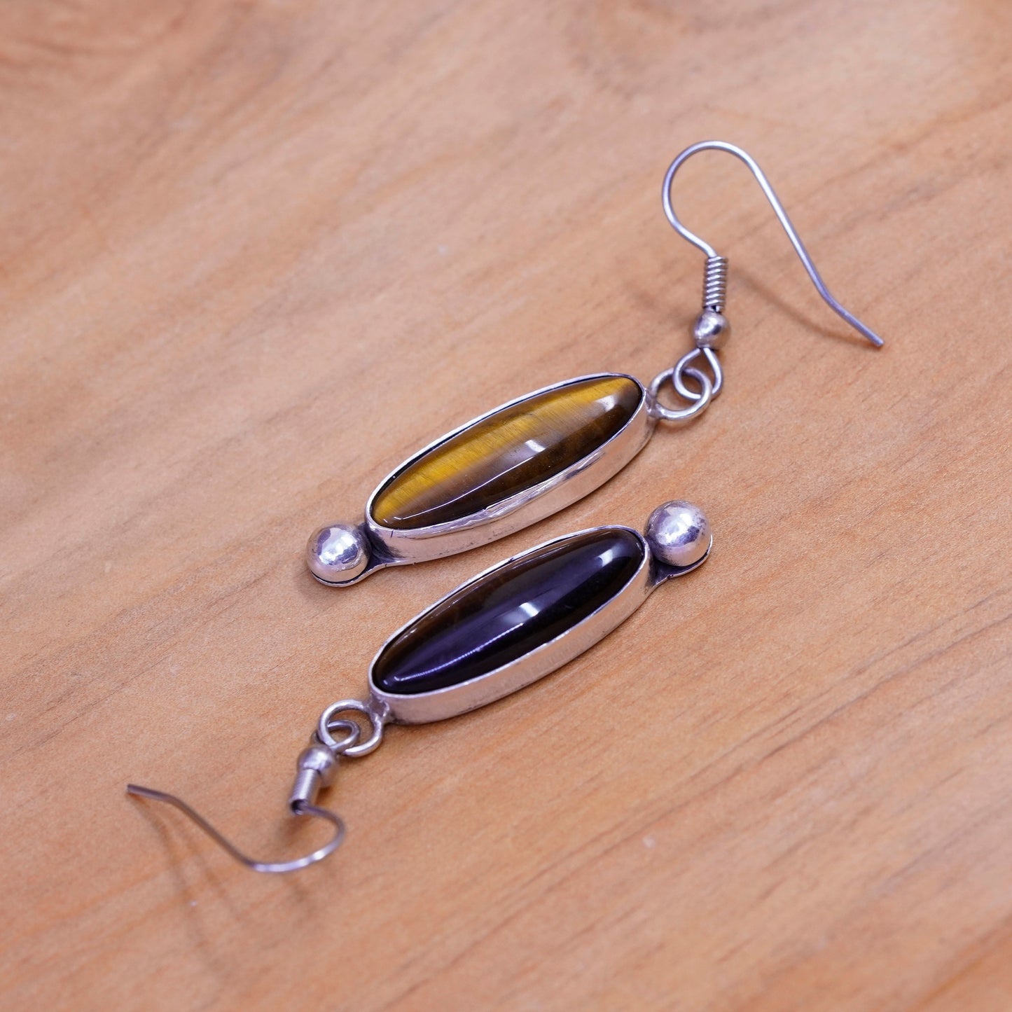 Vintage Sterling 925 silver handmade earrings golden cat’s eye drops and beads