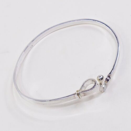 7.25”, Mexico Modern Sterling 925 Silver Handmade Hinged Bangle, Stamped 925