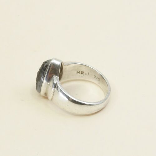Sz 7.5, Vtg Sterling Silver Ring w/ Teardrop druzy quartz Stone MR-1