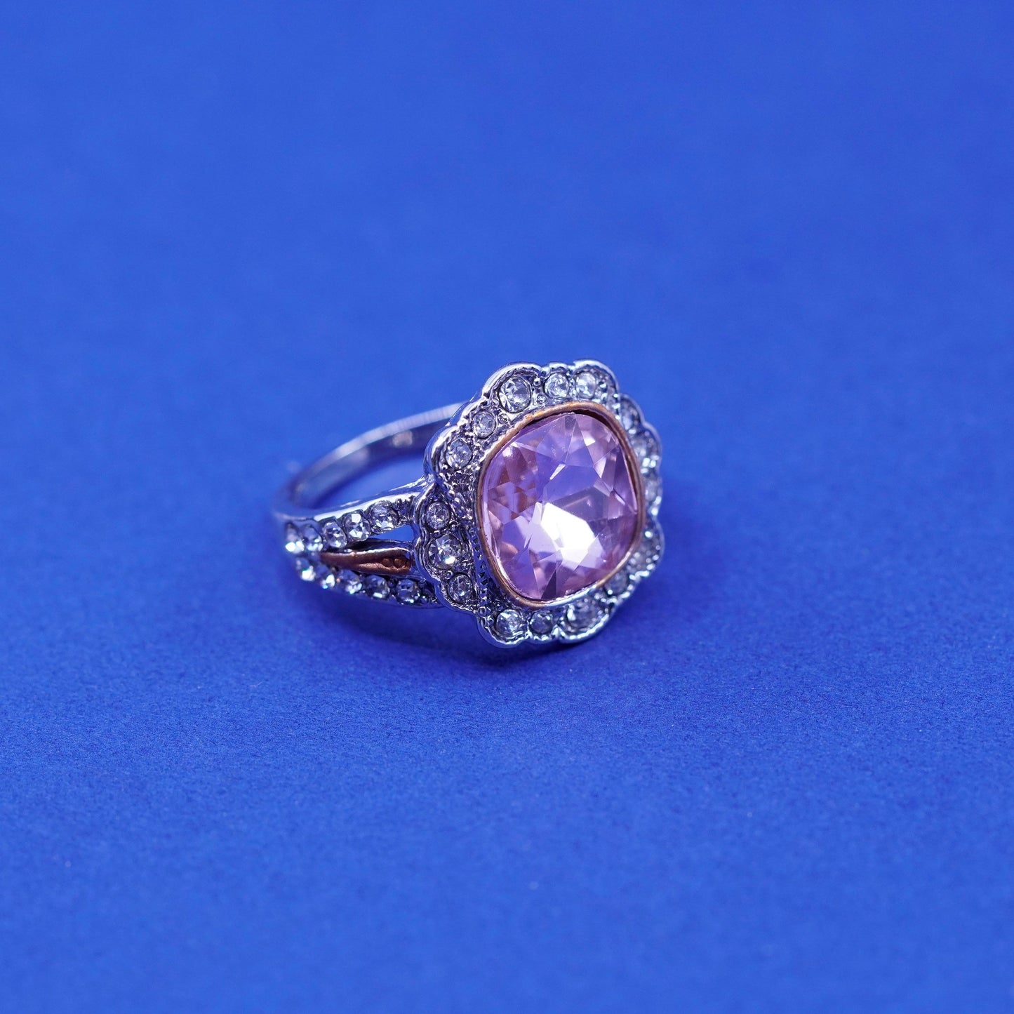 Size 7.75, vintage Sterling 925 silver handmade statement ring pink crystal