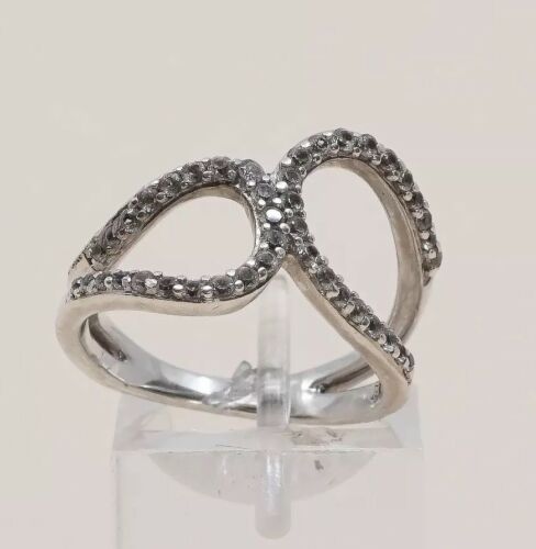 Sz 7, Vtg Sterling silver handmade ring, 925 silver cross band W/ Crystals Inlay