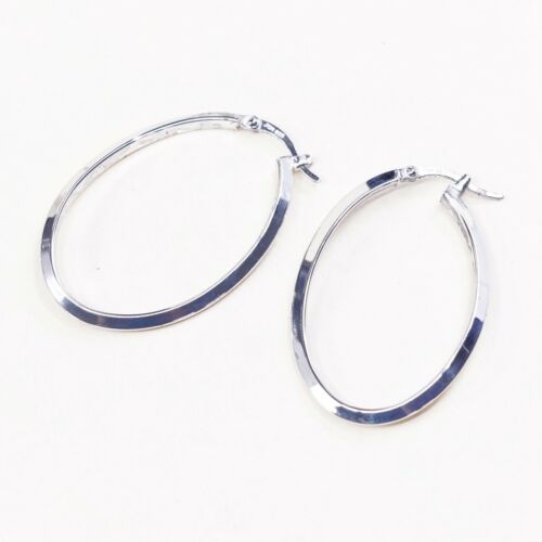 1.5”, Vtg 925 Sterling Silver Handmade Hollow Modernist Huggie Hoop Earrings
