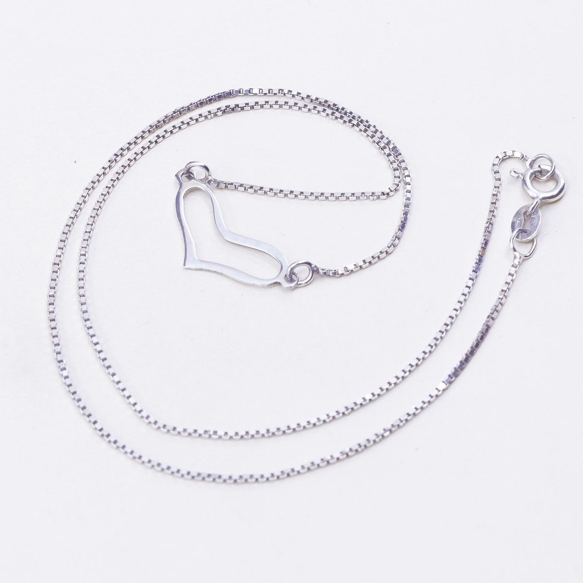 16”, vintage sterling silver handmade necklace, 925 box chain heart Pendant
