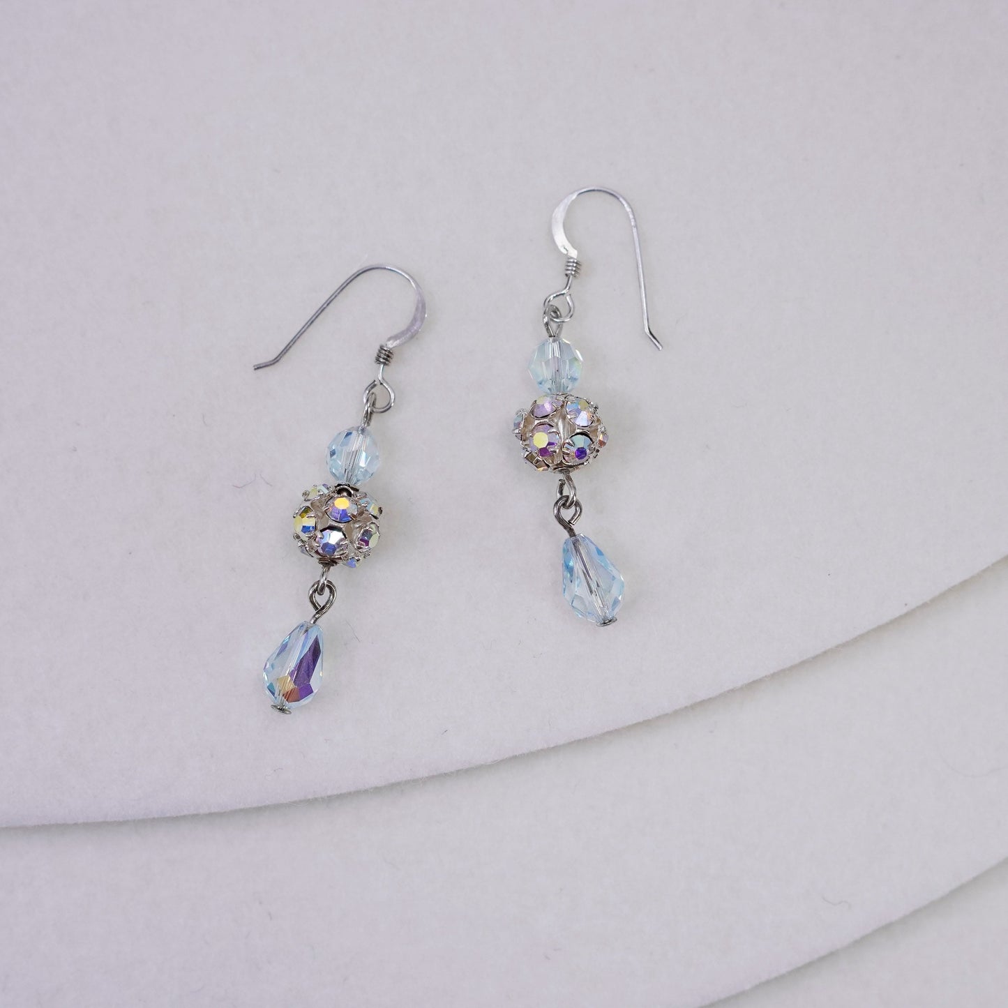 Vintage Sterling 925 silver handmade bead earrings with teardrop crystal