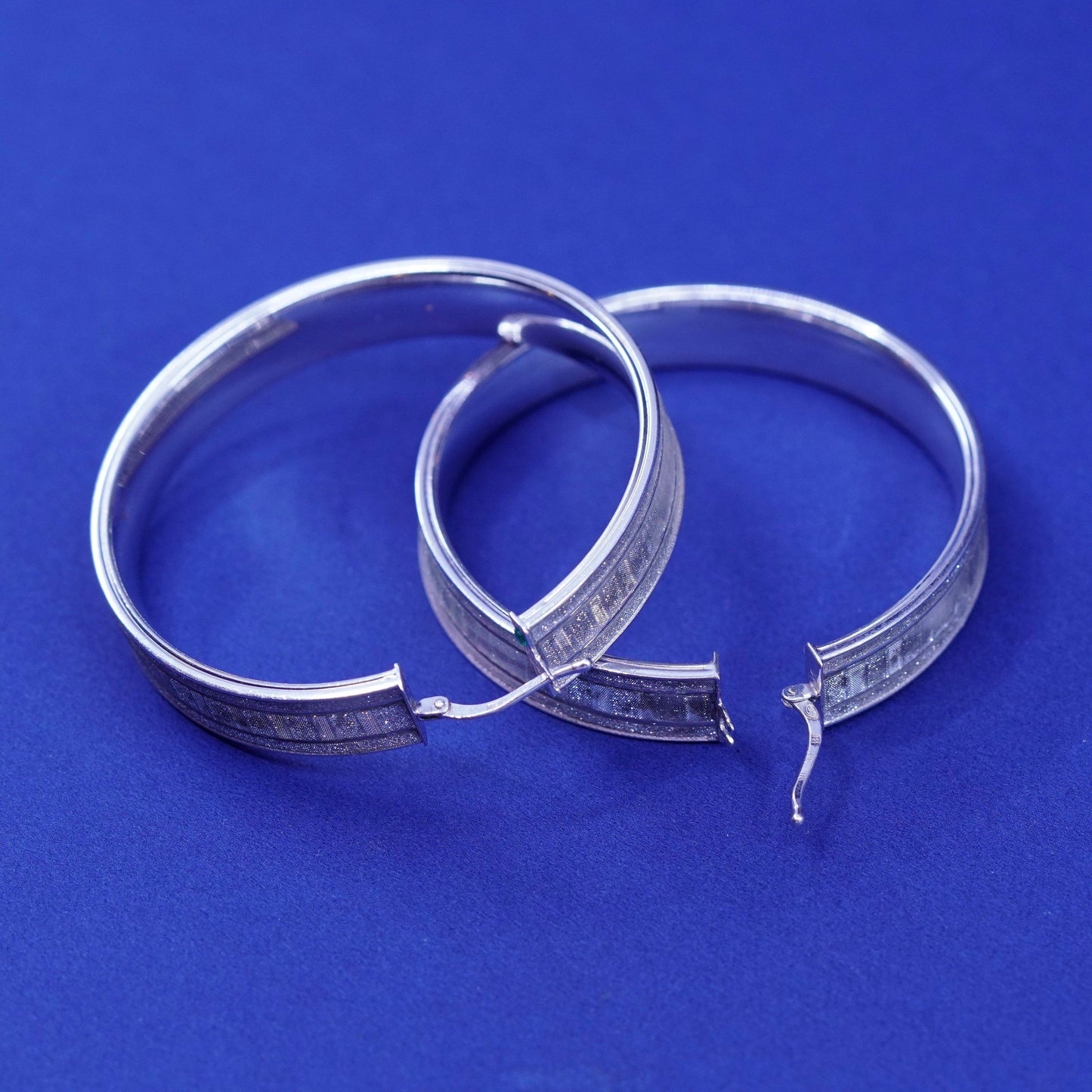 1.75”, vtg Italy Sterling 925 silver handmade hoop glittering earrings, huggie
