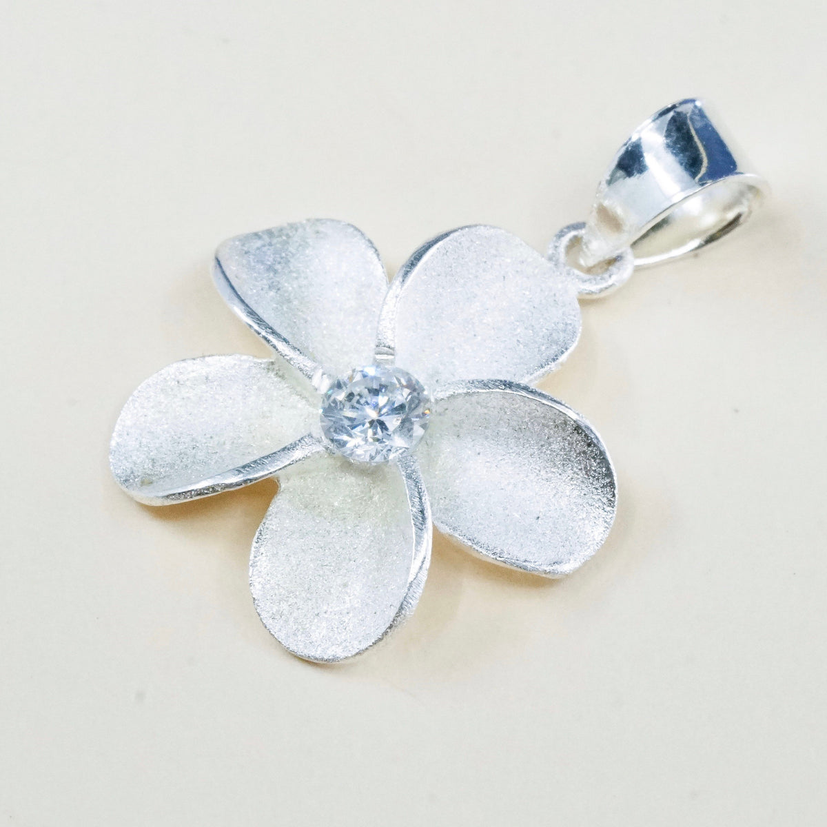 Vintage Sterling silver handmade pendant, 925 flower charm with Cz
