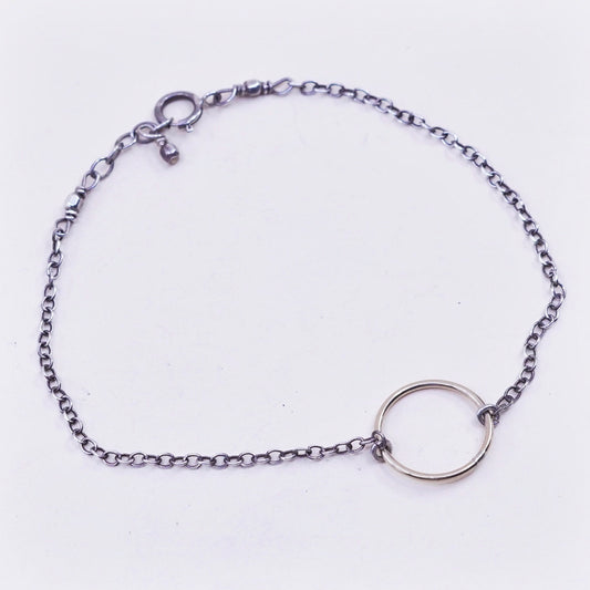 7.25”, Vintage sterling 925 silver circle chain bracelet with gold tone circle