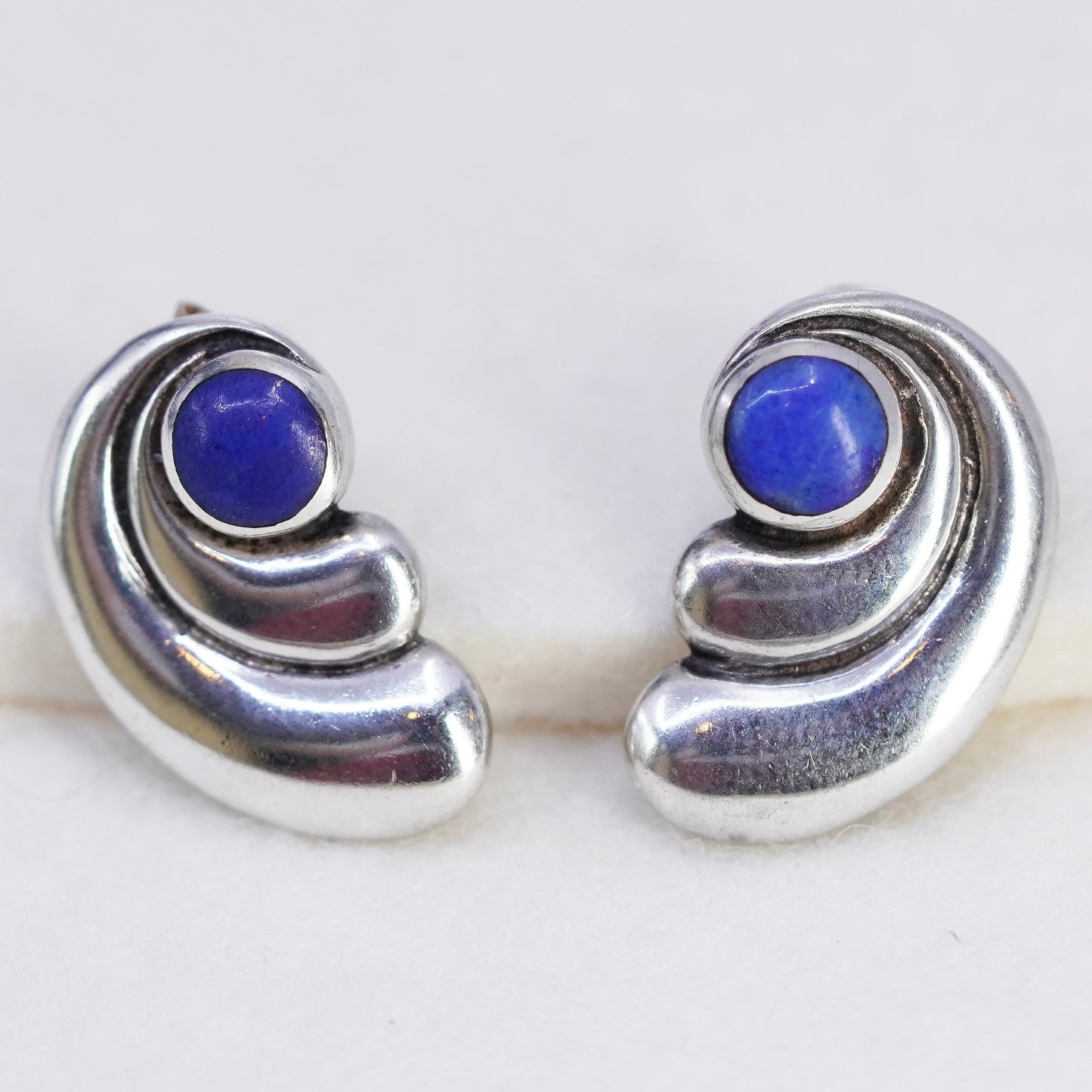Vintage Sterling 925 silver handmade earrings, wings studs with denim lapis