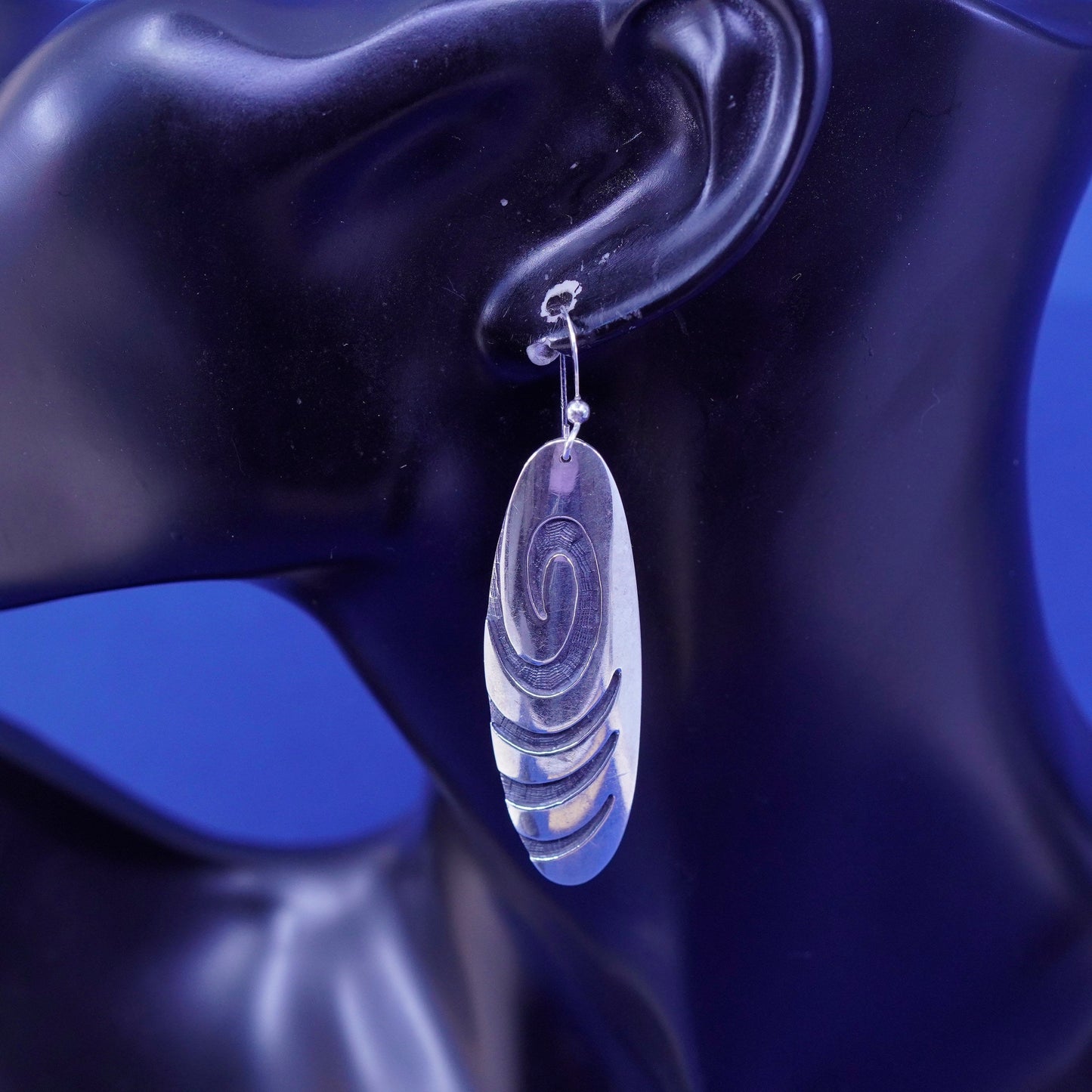 Vintage Native American designer sterling 925 silver handmade swirly earrings