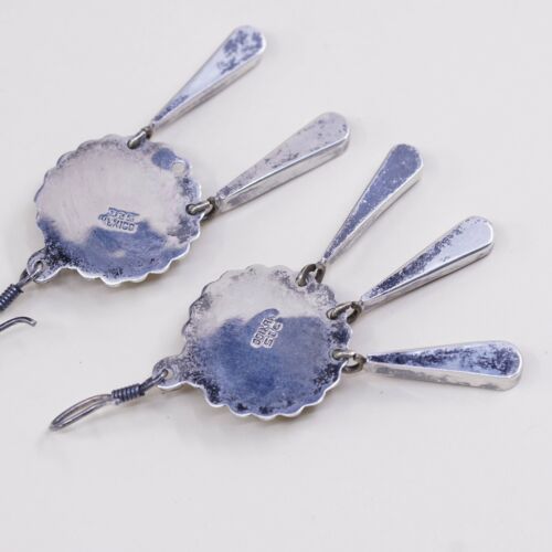 Vtg Mexico Sterling Silver Handmade Earrings, 925 W/ abalone N Teardrop Dangles