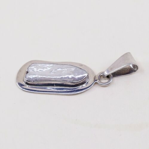 Vtg Handmade Sterling Silver 925 Pendant, Solid 925 Silver W/ Long Pearl