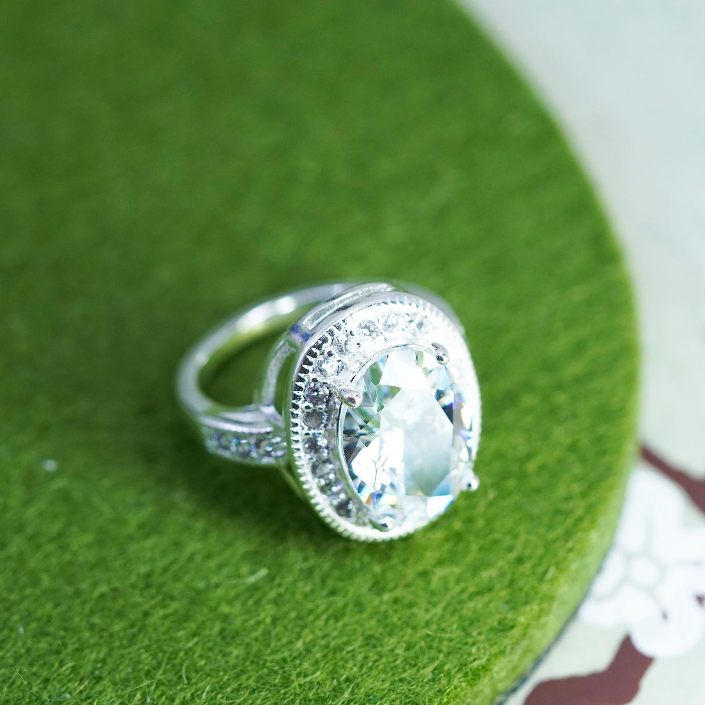 Size 6.25, vintage Sterling 925 silver with oval cz statement ring