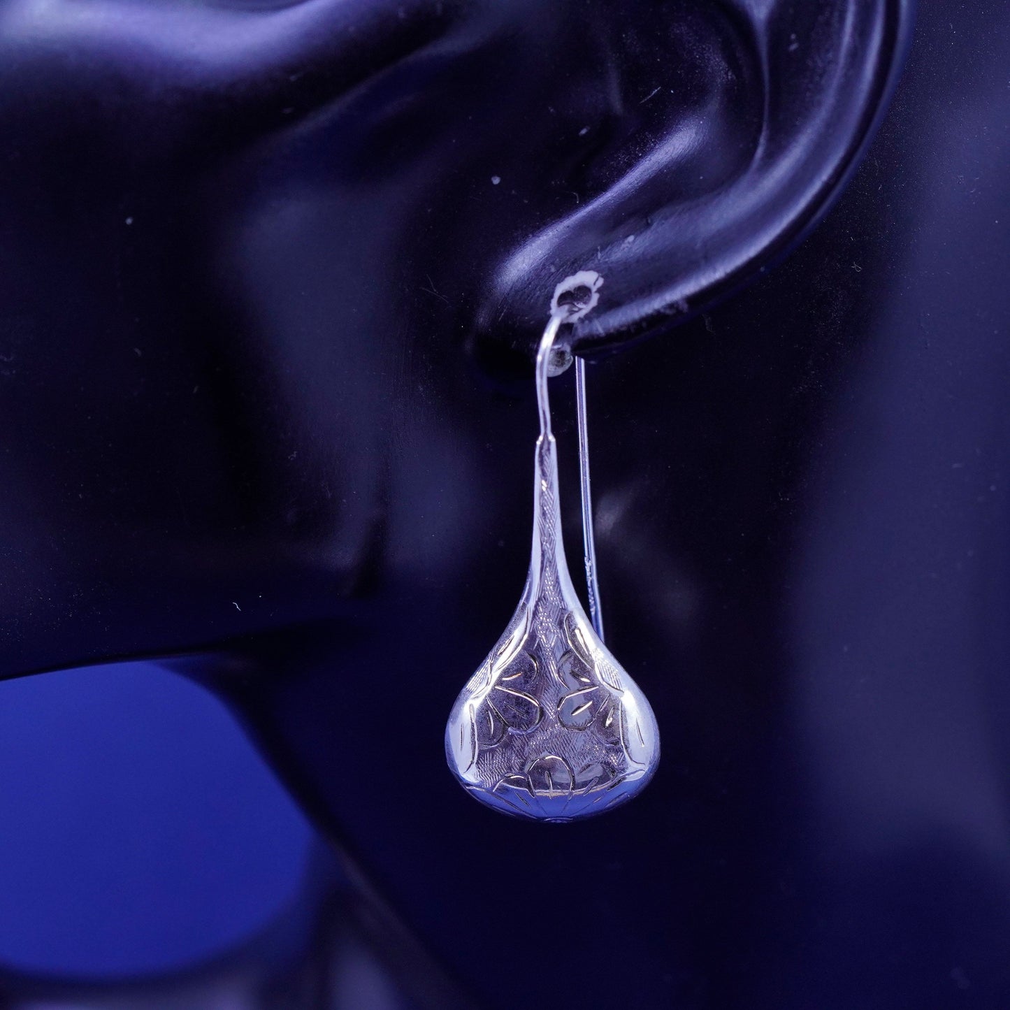 Vintage sterling silver handmade earrings, minimal 925 teardrop drops