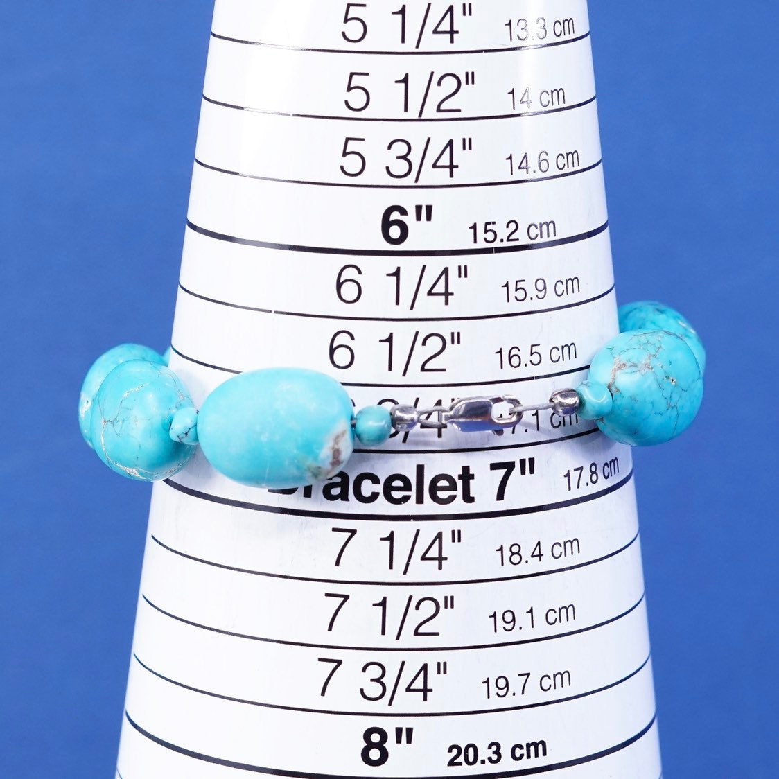 6.75”, vtg sterling 925 silver handmade bracelet Native American turquoise bead