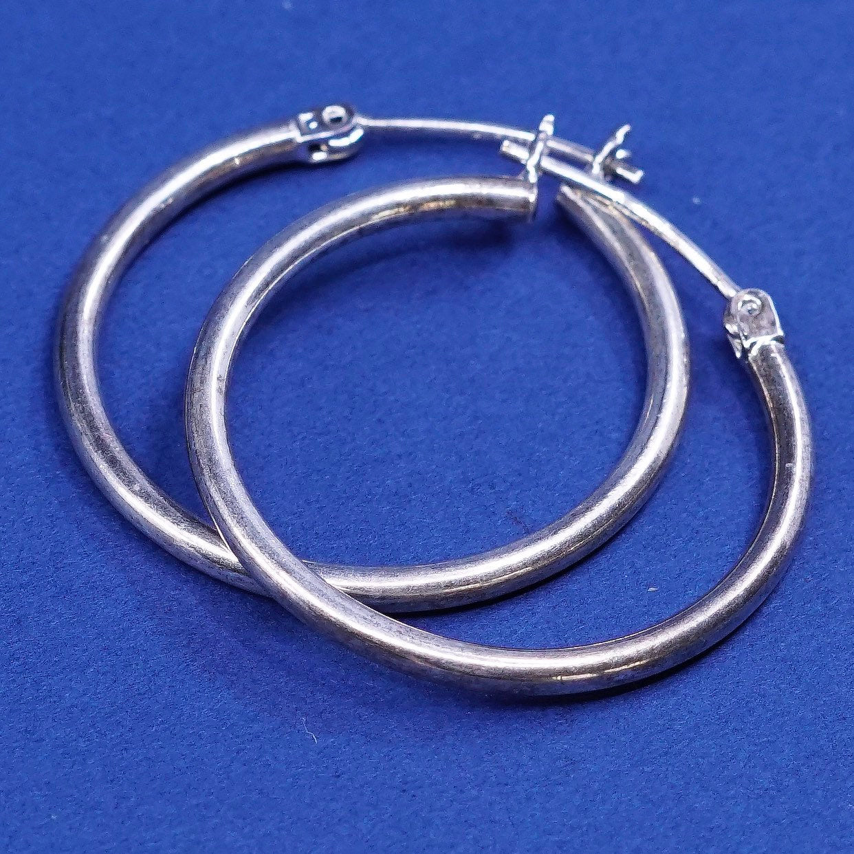1.25", vtg Sterling silver handmade hoop earrings,925 huggie, stamped sterling