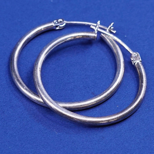 1.25", vtg Sterling silver handmade hoop earrings,925 huggie, stamped sterling