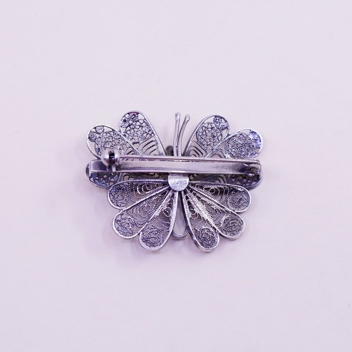 Holland Delft Windmill .925 Sterling Silver filigree Bezel butterfly Pin Brooch